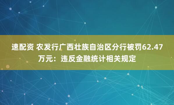 速配资 农发行广西壮族自治区分行被罚62.47万元：违反金融统计相关规定